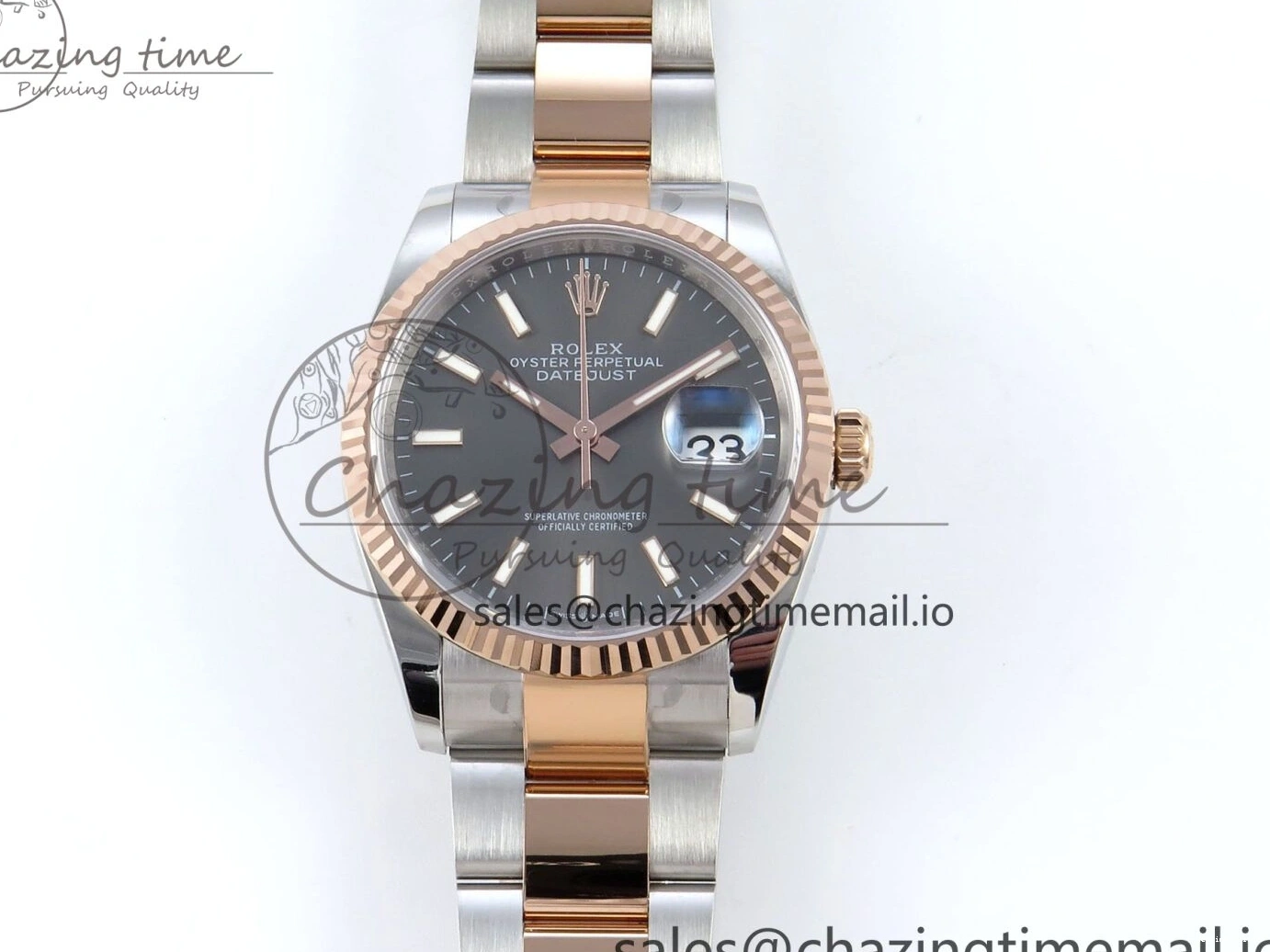 1222 TechFriendly DateJust 36 126231 EWEF Best Edition Gray Stick Dial on SS RG Oyster Bracelet A 661